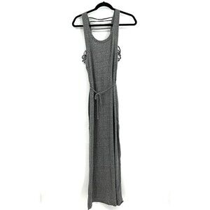 NWT CHASER Gray Low Back Strappy Super Soft Maxi Dress Side Slits Size Medium